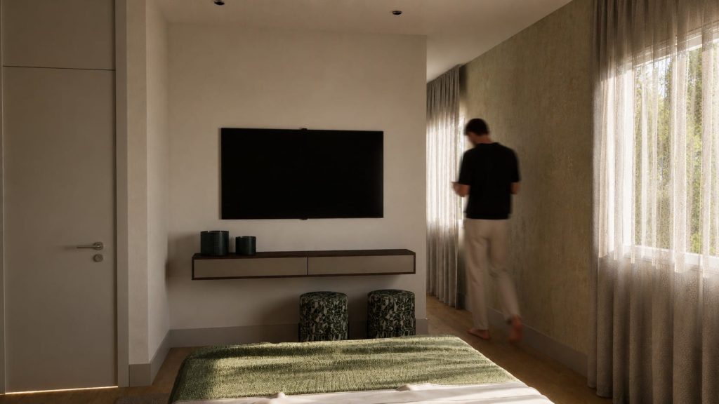 Dormitorio con cajonera suspendida