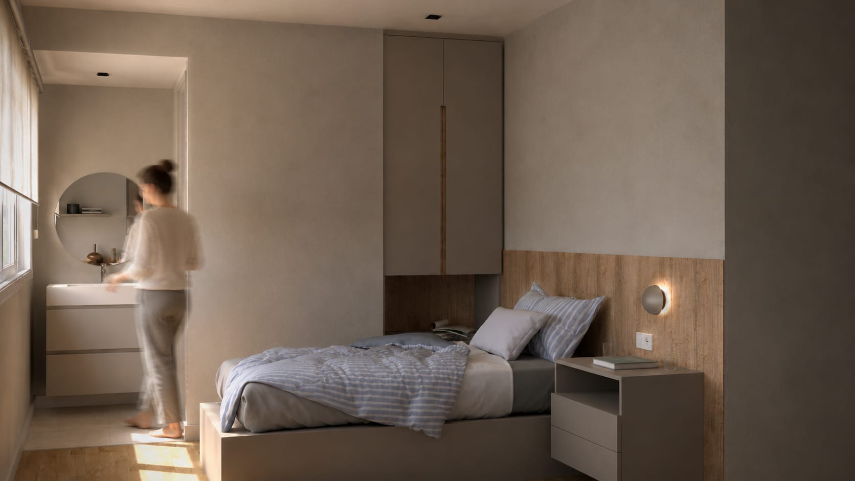 Habitación de la residencia con mobiliario a medida
